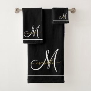 Monogramm Weiß Initial Gold Schriftzug Name Badhandtuch Set