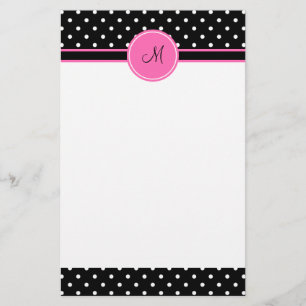 Monogramm, Weiß und Schwarz-Polka-Punktmuster Briefpapier