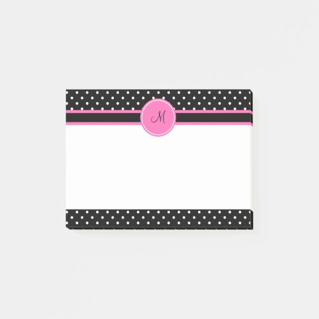 Monogramm, Weiß und Schwarz-Polka-Punktmuster Post-it Klebezettel (Vorderseite)