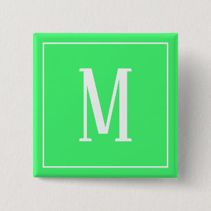 Monogramm Weiße auf Hellgrünem Quadratischen Knopf Button