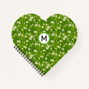 Monogramm Weiße Blume und Blätter der Pflanze Notizbuch