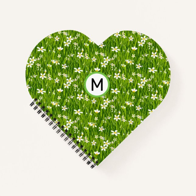 Monogramm Weiße Blume und Blätter der Pflanze Notizbuch (Vorderseite)