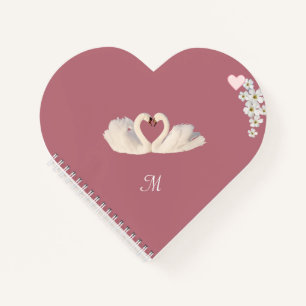 Monogramm Weiße Blume und Schwäne auf Rose Gold Notizbuch
