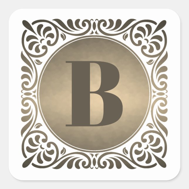 Monogramm Weiße Dekorative Initiale Quadratischer Aufkleber (Vorderseite)