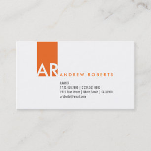 Monogramm weiße Orange-Clean-Visitenkarte Visitenkarte
