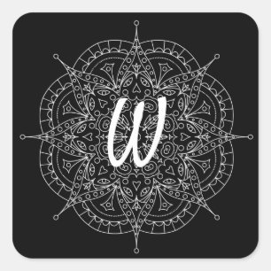 Monogramm weiße Spitze auf schwarz Quadratischer Aufkleber