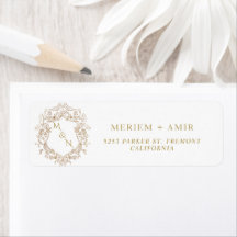 Monogramm Weiße und Goldene Hochzeitsrücksendeadre
