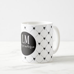 Monogramm Weiße und schwarze Schleife Schrift Kaffeetasse
