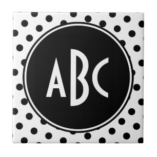 Monogramm Weiße und schwarze Tupfen Fliese