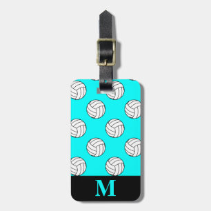 Monogramm-weiße Volleyball-Bälle, Aqua-Blau Gepäckanhänger
