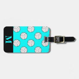 Monogramm weiße Volleyballbälle, Aqua Blue Gepäckanhänger