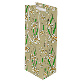 Monogramm weißer Blumenstrauß-Hintergrund Geschenktüte Für Weinflaschen