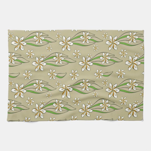 Monogramm weißer Blumenstrauß-Hintergrund Geschirrtuch (Horizontal)