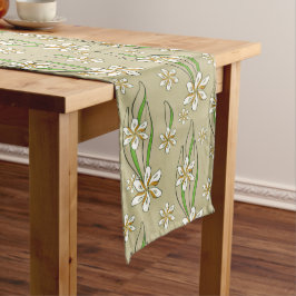 Monogramm weißer Blumenstrauß-Hintergrund Großer Tischläufer