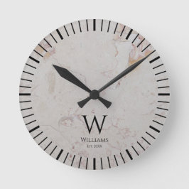 Monogramm weißer Marmor schwarze Initiale & benutz Runde Wanduhr