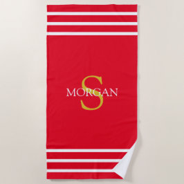 Monogramm/Weißer Name Weißer Streifen, rot Strandtuch