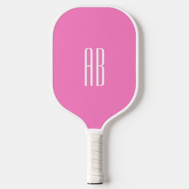 Monogramm weißer rosa Hintergrund Pickleball Schläger (Vorderseite)