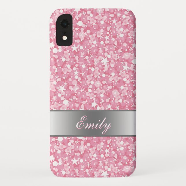 Monogramm, weißer Spargel und rosa Glitzer Case-Mate iPhone Hülle (Rückseite)