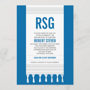 Monogramm Weißer Streifen Tallit Bar Mitzvah Einladung