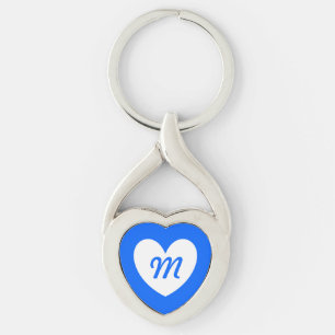 Monogramm Weißes Herz auf blau Schlüsselanhänger