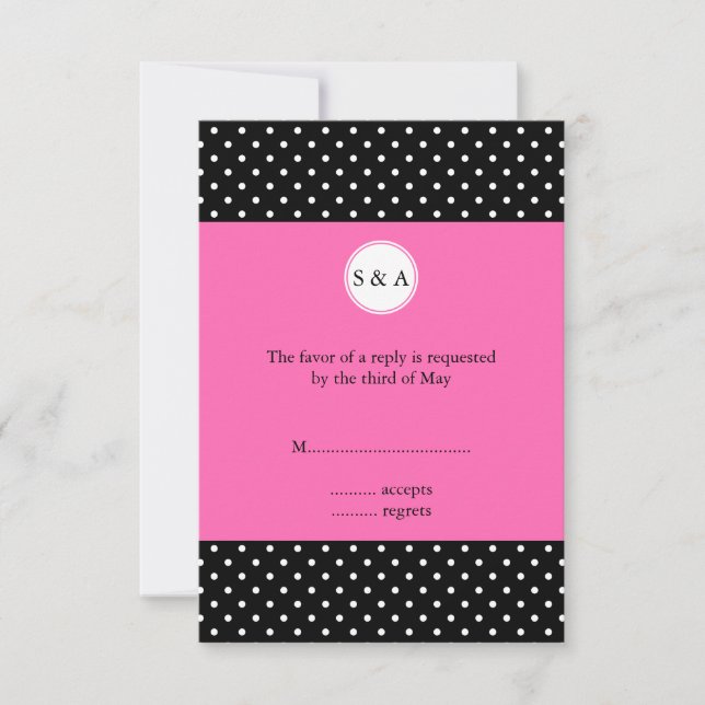 Monogramm weißes Schwarz, Hot Pink Polka Dot UAWG RSVP Karte (Vorderseite)