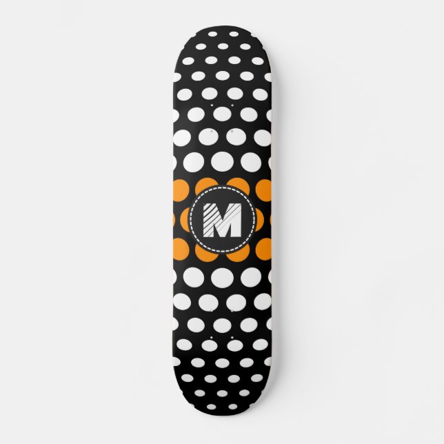 Monogramm, weißes und dunkelorangefarbenes Polka-P Skateboard (Vorderseite)
