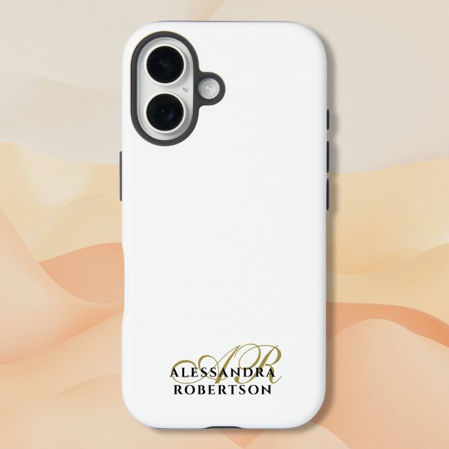 Monogramm Weißgold Schwarzer Name Elegant Minimali Case-Mate iPhone Hülle (Von Creator hochgeladen)