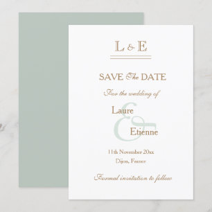 Monogramm Weißkörnige Goldmaße Save the Date Einladung