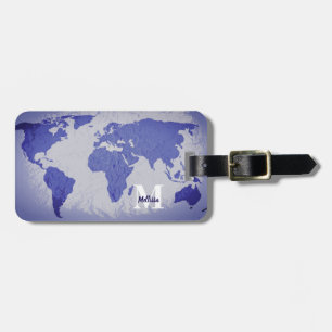 Monogramm Weltkarte Blaue Kunst Name Geschenk Gefa Gepäckanhänger