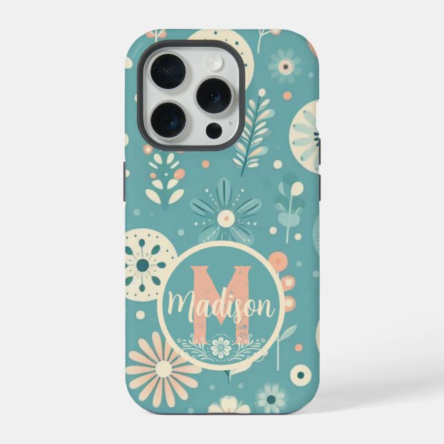 Monogramm Whimsical Blooms iPhone Hülle (Rückseite)