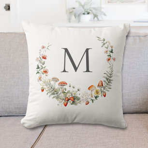 Monogramm Whimsical Watercolor Floral Botanisch  Kissen