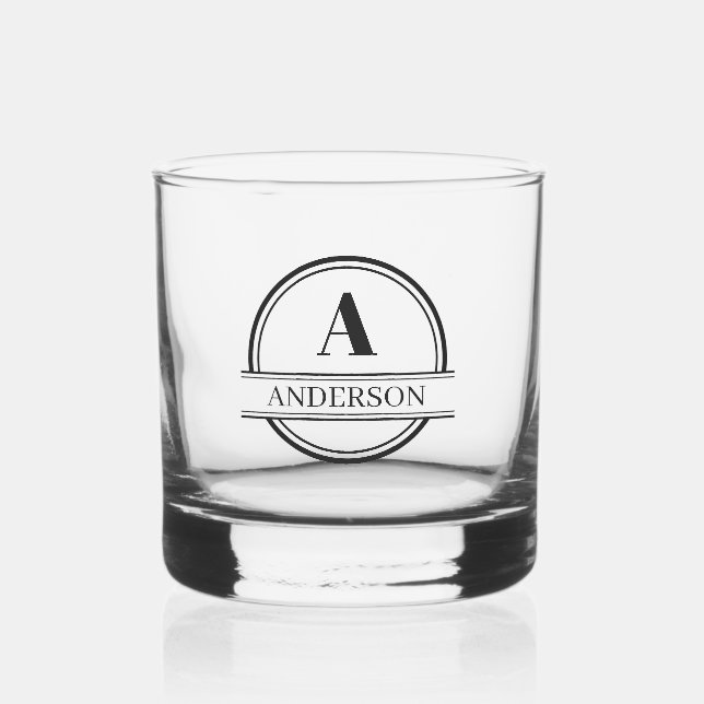 Monogramm Whiskey Glass Minimal Schwarz/Weiß Whiskyglas (Vorderseite)