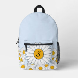 Monogramm White Daisis on Bale Powder Blue Bedruckter Rucksack