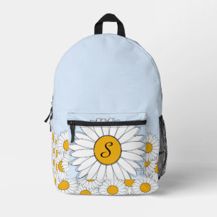 Monogramm White Daisis on Bale Powder Blue Bedruckter Rucksack