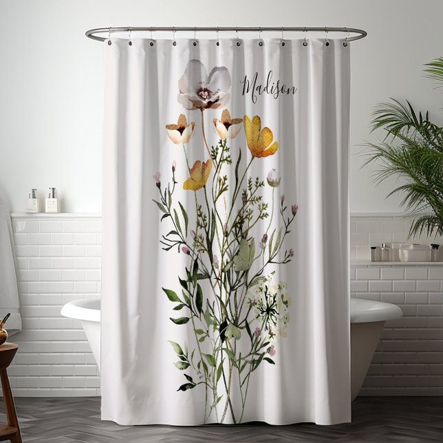 Monogramm Wildblume Bouquet Duschvorhang (In situ bathroom)