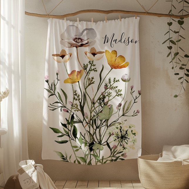 Monogramm Wildblume Bouquet Fleecedecke (In situ)