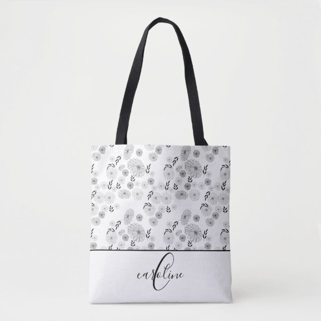 Monogramm Wildblume Doodles Totbeutel (Vorderseite)