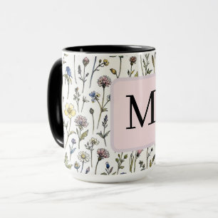 Monogramm Wildblumen Botanische Wasserfarbe Floral Tasse