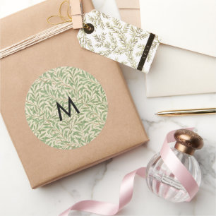 Monogramm William Morris Weidenzweig-Muster Runder Aufkleber