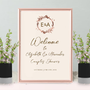 Monogramm-Willkommensschild für Paare zur Babypart Poster