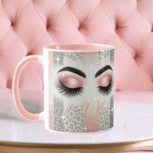 Monogramm Wimpern mit rosa Glitter  Tasse