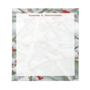 Monogramm Winterzweige mit roten Beeren und Schnee Notizblock