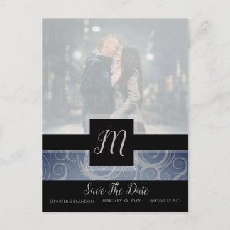 Monogramm-Wirbel-Foto Save the Date Ankündigungspostkarte
