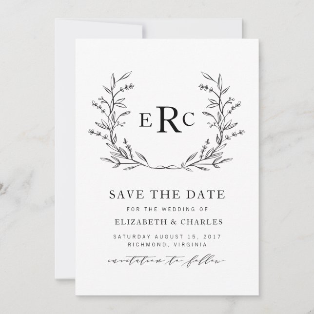 Monogramm Wreath Save the Date (Vorderseite)