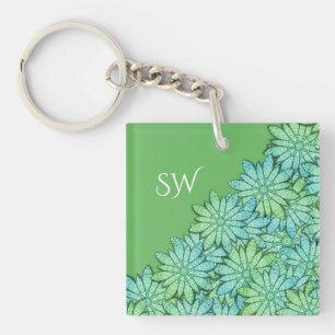 Monogramm wunderschöne moderne Blumen Grün Schlüsselanhänger
