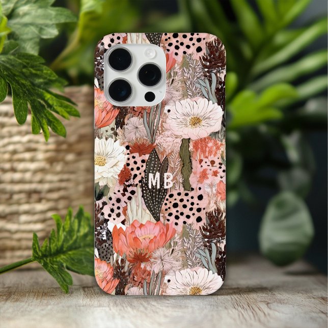 Monogramm Wüsten Boho Blumen Modern Chic Case-Mate iPhone Hülle (Von Creator hochgeladen)