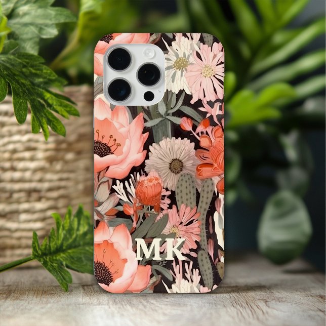 Monogramm Wüstenwildblumen Moderne Flora Case-Mate iPhone Hülle (Von Creator hochgeladen)