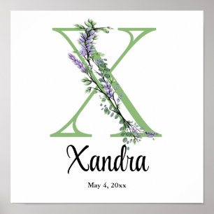 Monogramm X Lavendel-Eukalyptus-Poster Kinderzimme Poster