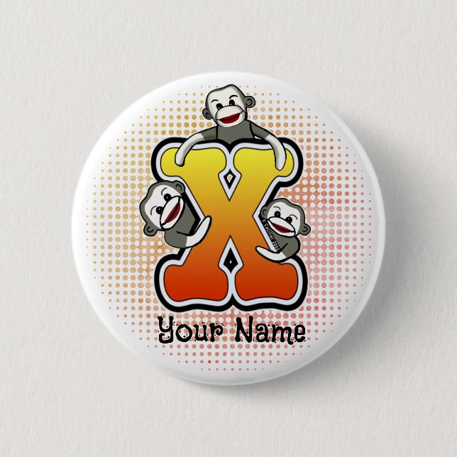 Monogramm X Sock Monkey Button (Vorderseite)