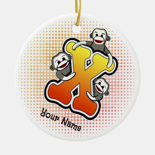 Monogramm X Sock Monkey  Keramik Ornament (Vorne)